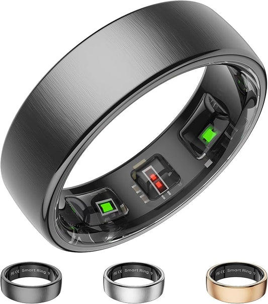Fitness Tracker, Smart Ring for Women Men, Fitness Ring with Sleep Tracker, 24/7 Heart Rate Monitor, Health Activity Trackers, Step Counter,Calorie Pedometer,No Subscription,for iOS Android(Black,#7)