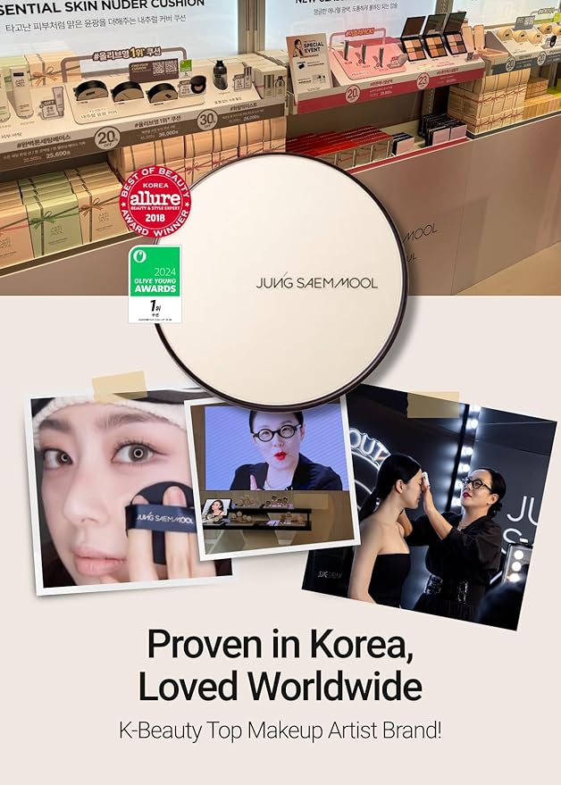 [JUNGSAEMMOOL OFFICIAL] Essential Skin Nuder Cushion (08 Medium Deep) | Refill Included | Natural Finish | SPF50 Broad Spectrum | Makeup Artist Brand