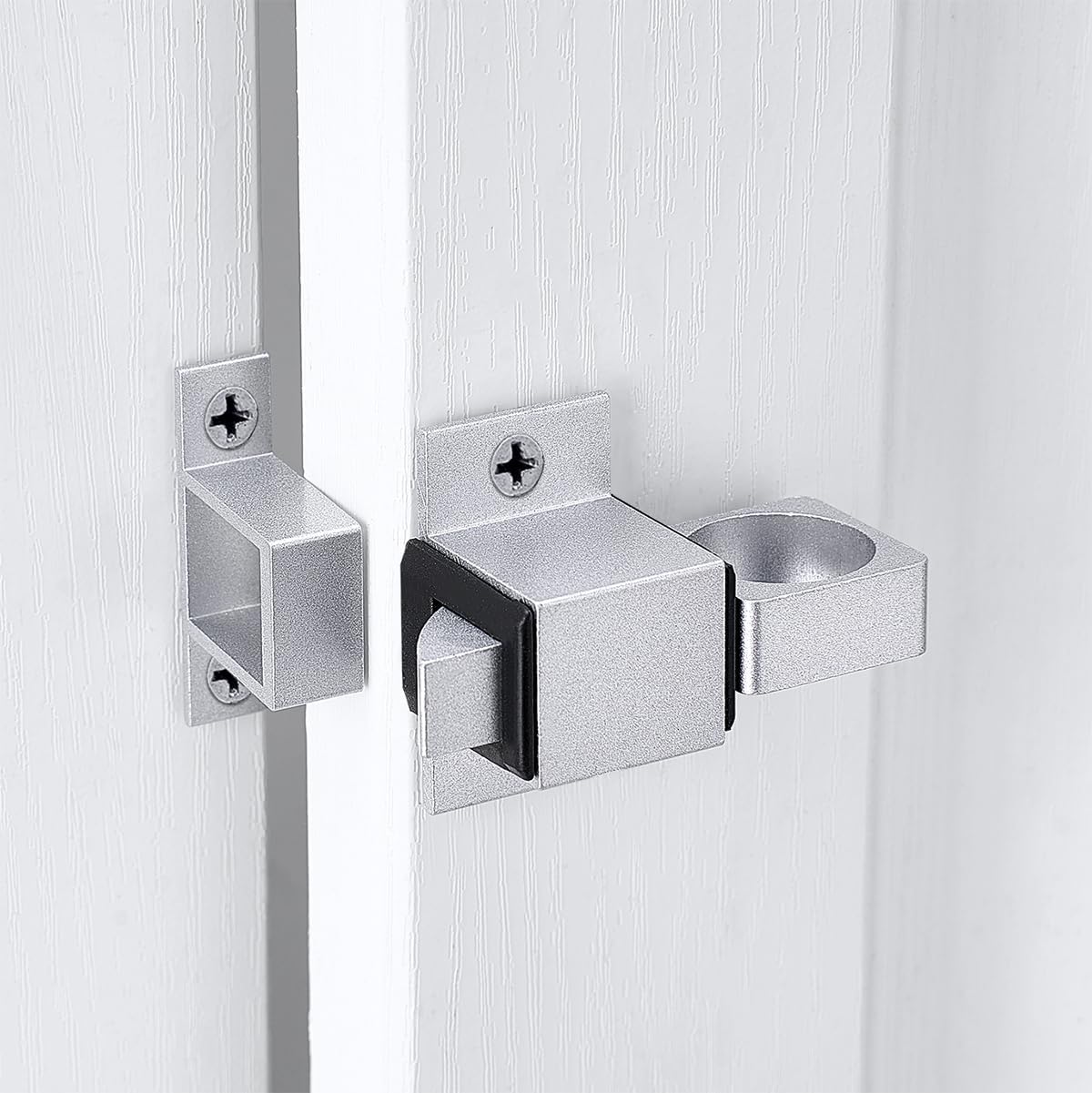2 Packs Self-Closing Gate Latches, Silver Spring Door Lock, Aluminum Alloy Security Latch for Windows, Cabinets & Gates