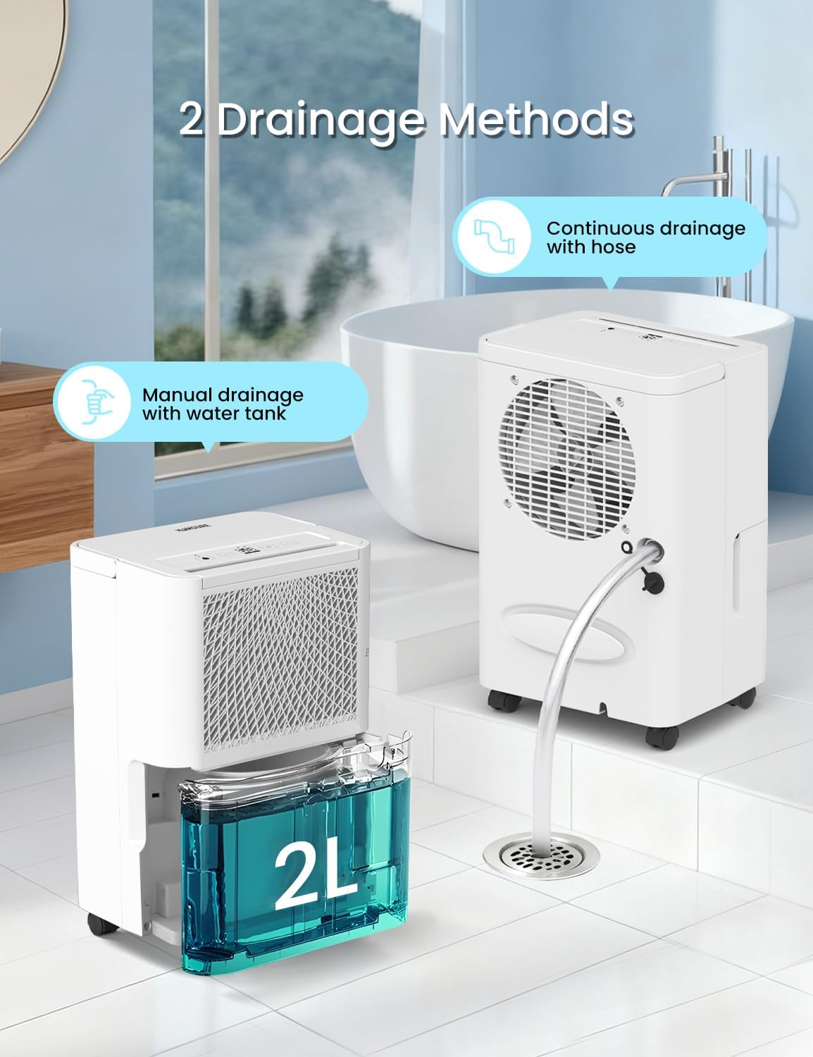 HUMSURE 1500 Sq. Ft 30 Pints Dehumidifier Equipped With Drainage Hose, Automatic Defrosting, for Basement, Home, Bathroom, Bedroom,24-Hour Timer Function