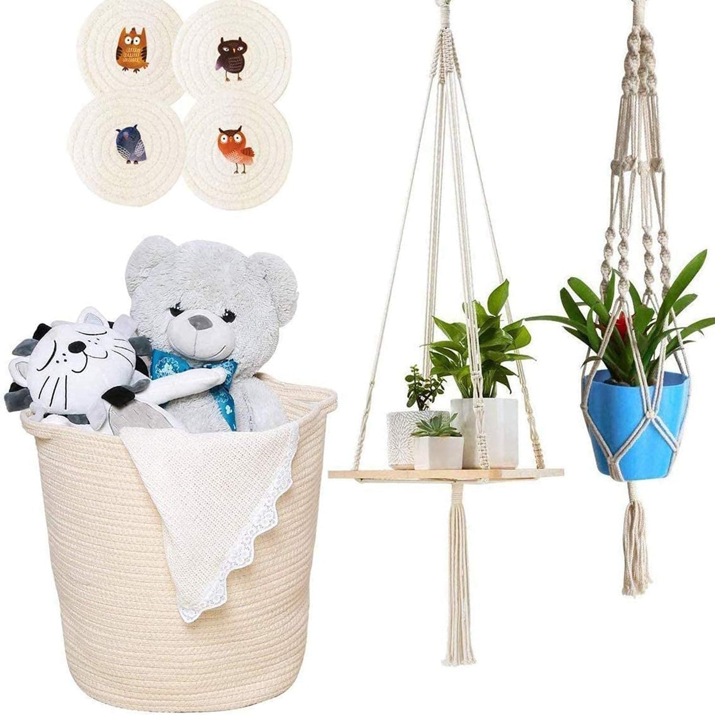 1/4 Inch Natural Cotton Rope, White Craft Rope Clothesline, Used for DIY Rope Baskets, Handicrafts, Candle Wicks, etc, 6MM, 52 Feet.