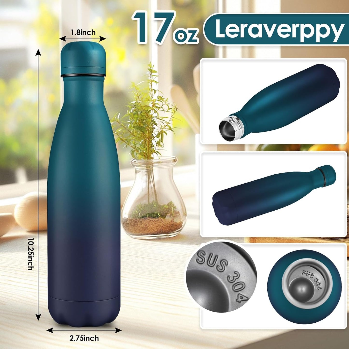 17oz Cola-Bottle Shaped Stainless Steel Leak-proof Water Bottle,Double Wall Vacuum Insulated Metal,Travel Mug For Sports Indoors & Outdoors,BPA-Free Kids Flasks,Dark Night(1Pack)