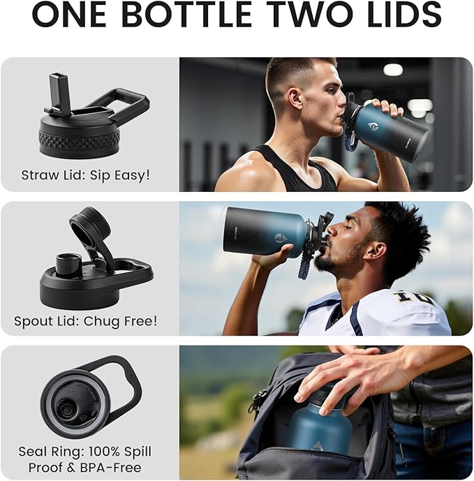64oz Insulated Water Bottle, Triple Wall Vacuum Stainless Steel Water Bottles - Keeps Cold 48H, Reusable Half Gallon Jug for Gym, Sports, Camping, Hiking,Travel, Midnight Blue Speckle