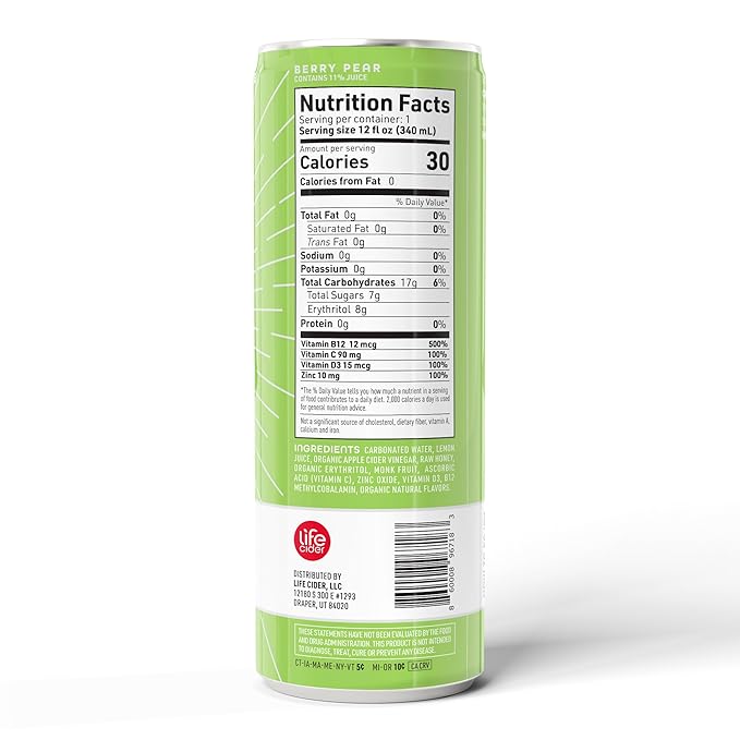 | 12 Pack (12 Fl Oz) | Berry Pear | Sparkling Apple Cider Vinegar Beverage | Aids Digestion & Immune System | Vitamin C, D3, Zinc, B12
