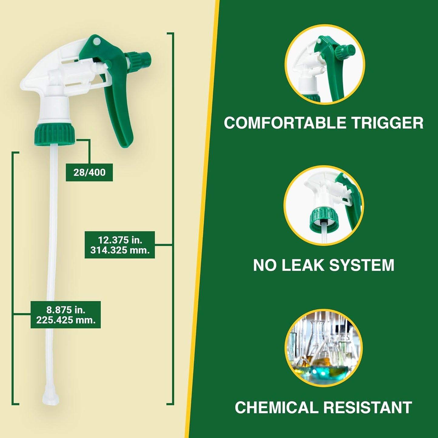 Heluva Green Spray Bottle Nozzle Replacement, Bottle Tops Only - Sprayer Nozzle Triggers for Heavy Duty, Commercial, Home Cleaning Solutions - Fits 8,16,24,32 oz Plastic & Glass Bottles, Green 6 Pack
