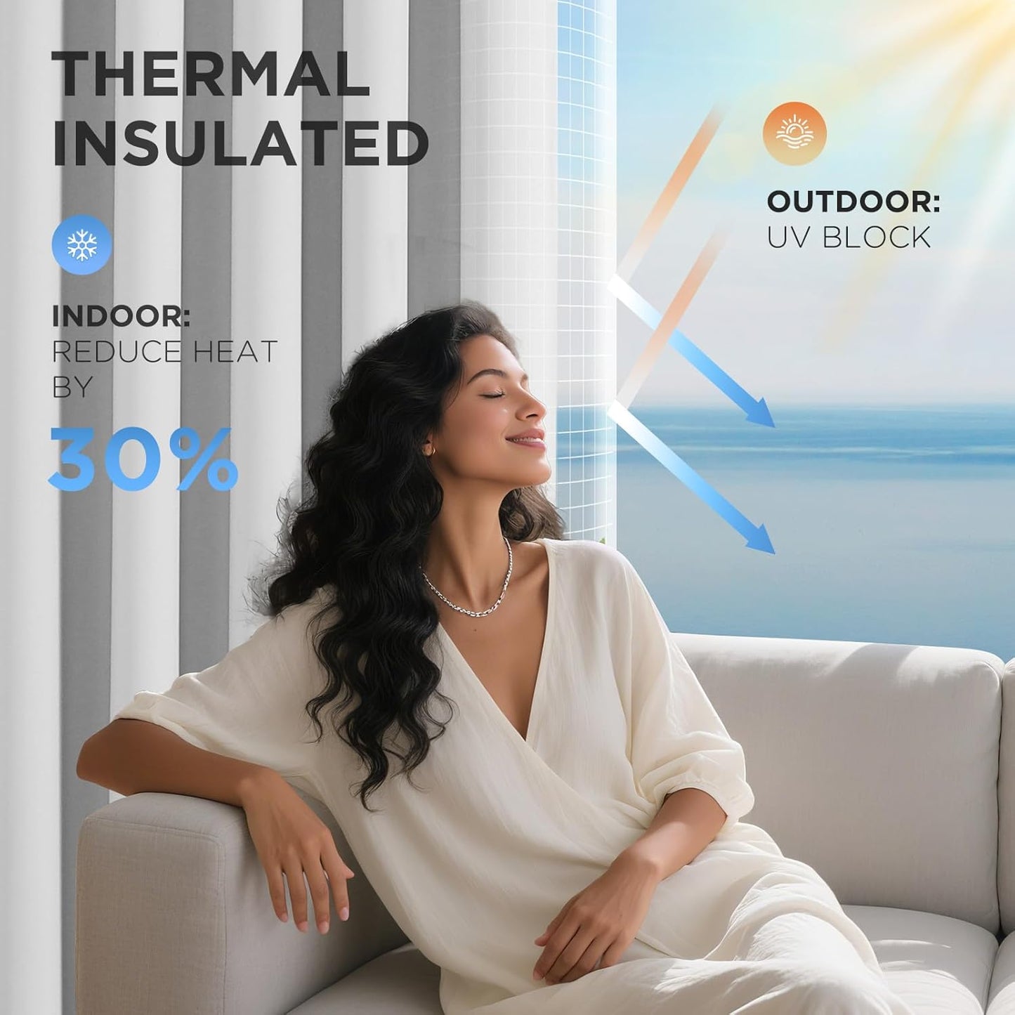 Joydeco Blackout Patio Sliding Door Curtains 96 Inches Long, Grommet Privacy Room Divider Curtains, Extra Wide Thermal Blackout Drapes for Bedroom Living Room (Greyish White, 70Wx96L, 1 Panel)