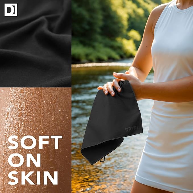 Pocket-Sized Sweat Towels - The Original Sweat Absorbing Handkerchiefs - Quick-Dry Microfiber Sweat Rags for Face, Hands, & Body - Men & Women - Gym, Sports, and Work (Black: Large Size, 3 Pack)