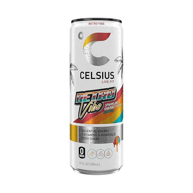 CELSIUS RETRO VIBE Sparkling Sherbet Slush, Sugar Free Energy Drink, 12 Fl Oz (Pack of 12)
