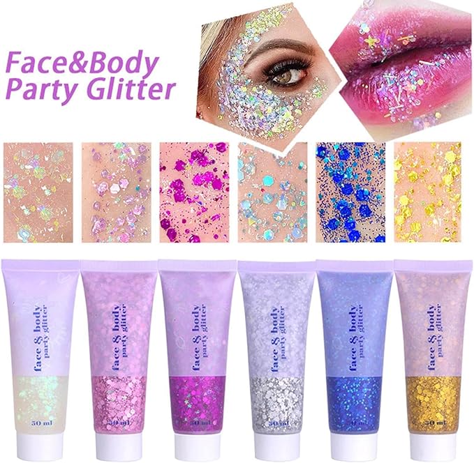 MEICOLY Blue Face Body Glitter,Halloween Face Glitter Gel,Festival Rave Accessories,Patriotic Veterans Day Independence Day 4th of July Pride Face Paint Makeup,Sparkling Mermaid Body Glitter for Women