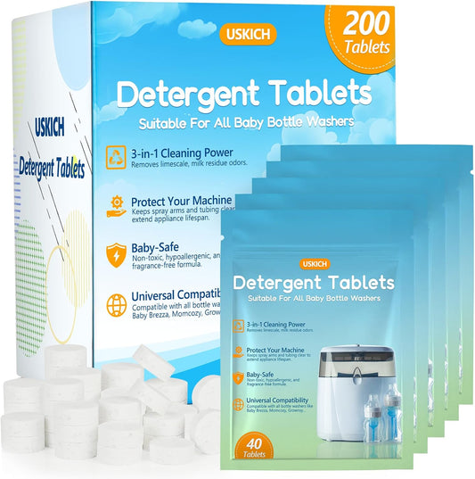 200Pcs Detergent Washing Tablets for Momcozy,Deep Cleaning Baby Brezza Bottle Washer,Compatible with All Brands Baby Bottle Washers