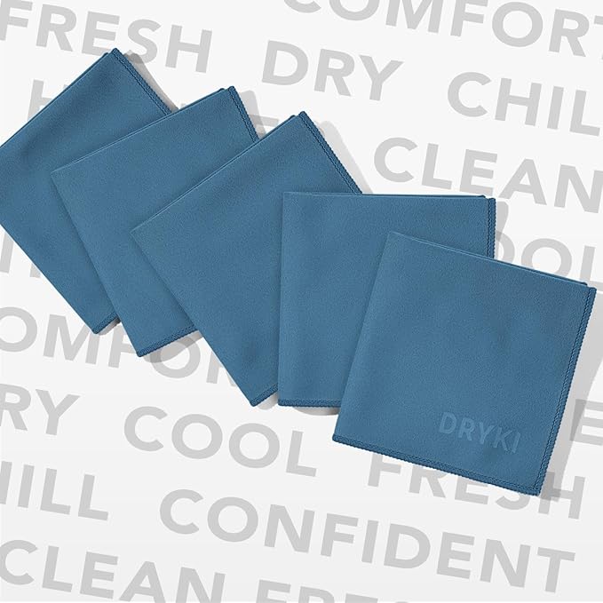 Pocket-Sized Sweat Towels - The Original Sweat Absorbing Handkerchiefs - Quick-Dry Microfiber Sweat Rags for Face, Hands, & Body - Men & Women - Gym, Sports, and Work (Blue: 5 Pack)