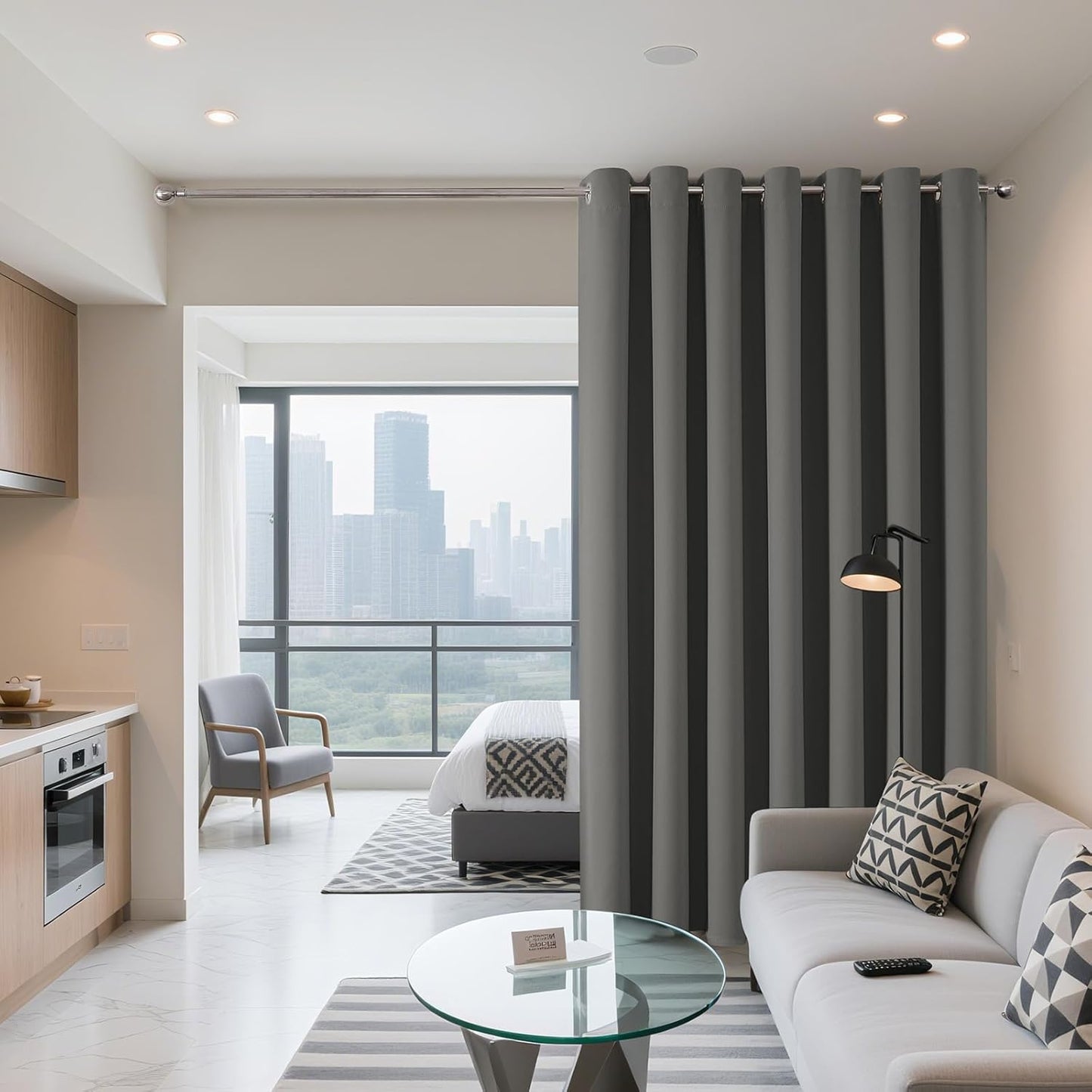 Joydeco Blackout Patio Sliding Door Curtains 84 Inches Long, Grommet Privacy Room Divider Curtains, Extra Wide Thermal Blackout Drapes for Bedroom Living Room (Light Grey, 70Wx84L, 1 Panel)