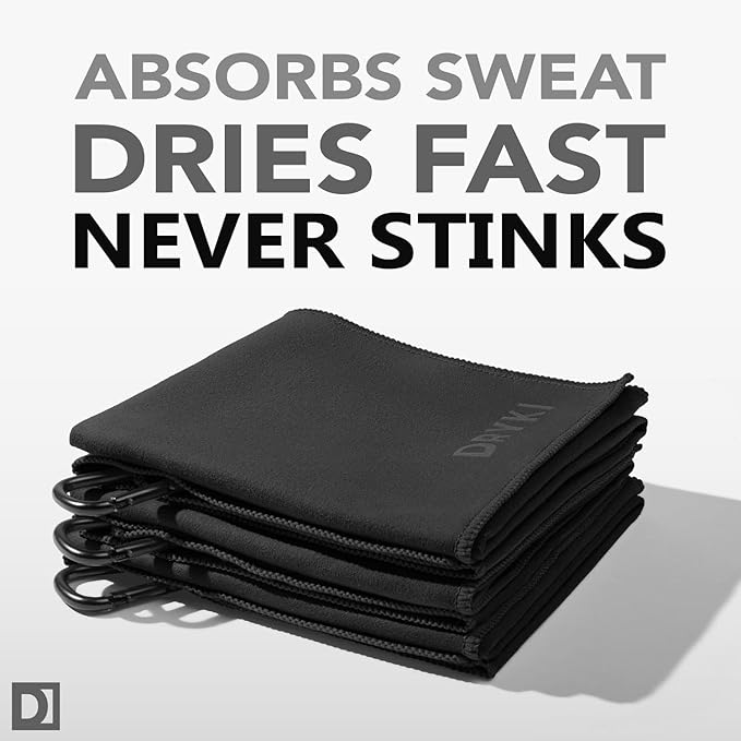 Pocket-Sized Sweat Towels - The Original Sweat Absorbing Handkerchiefs - Quick-Dry Microfiber Sweat Rags for Face, Hands, & Body - Men & Women - Gym, Sports, and Work (Black: Large Size, 3 Pack)