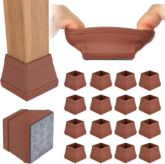 16 PCS Square Chair Leg Floor Protector, Silicone Chair Leg Cover, Furniture Leg Protectors with Felt, Mobile Table Leg pad, Protect The Floor from Scratches.1 1/2 in Brown.