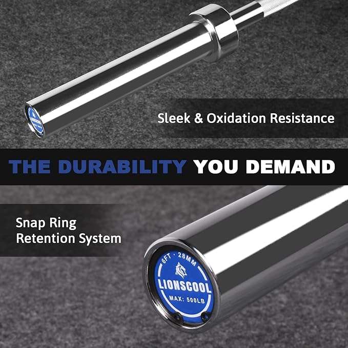 LIONSCOOL Premium 4ft/4.9ft/6ft Barbell for Strength Training and Olympic Weightlifting, 2 Inch Bar for Squats, Curls, Deadlifts, Presses, Hip Thrusts, 350lbs/500lbs/700lbs Weight Capacity