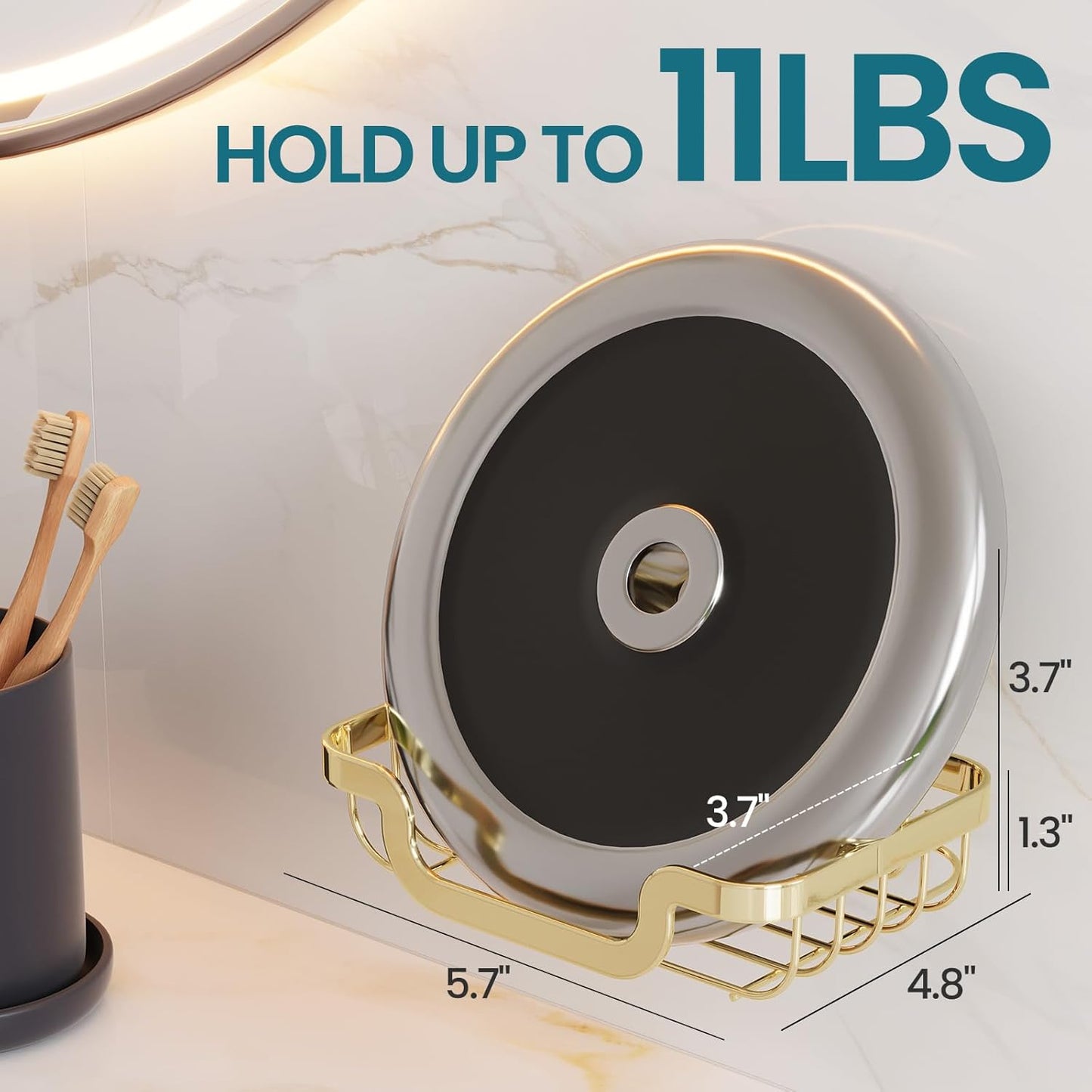 TAILI Soap Holder Bar Dish Suction Cup, Bar Shampoo Rack for Shower Wall, Draining Soap Saver Tray for Bathroom, Rustproof Stainless Steel Sponge Holder for Tub, Kitchen, Drill-Free, Gold