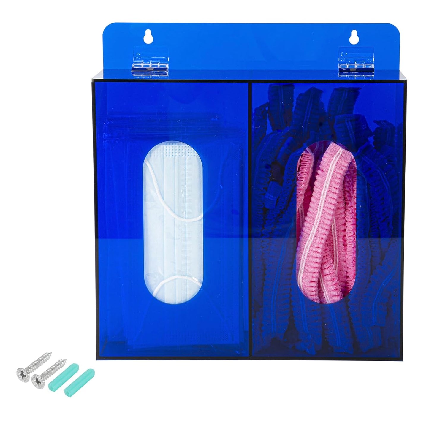 Wall Mounted Glove Dispenser, Hairnet Shoe Cover Dispenser，Acrylic Glove Box Holder, Blue (for 2 Boxes)