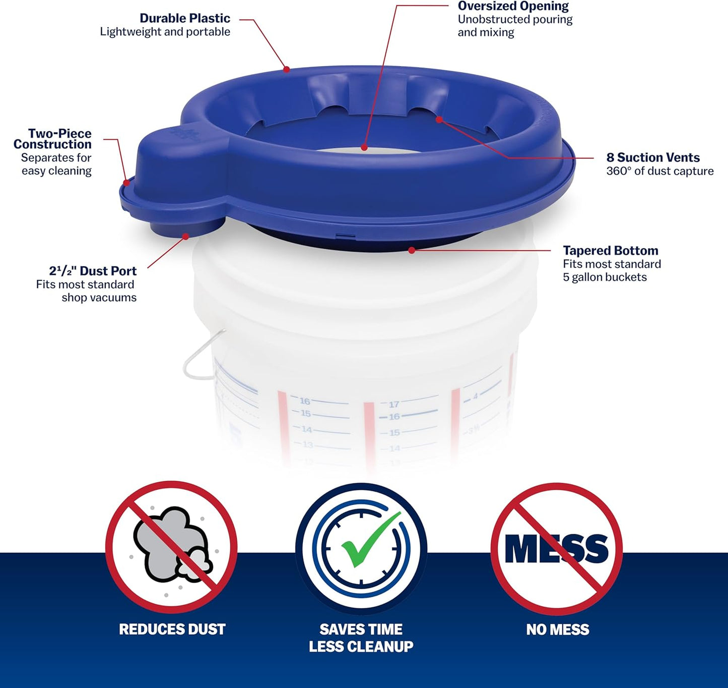 MARSHALLTOWN DustPro 360, 5 Gallon Bucket Dust Collector Shop Vac Accessory, Made in the USA, DUST5G