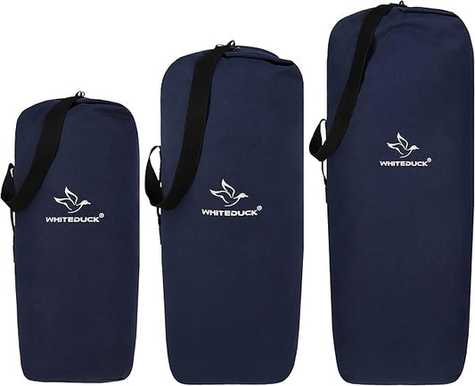 WHITEDUCK Top Load Canvas Folding Duffel Bag, Water Resistant Army Style Shoulder Bag for Men and Women- Gym, Sports, Travel, Hiking, Camping, Backpacking (Small 21" x 36",Blue)