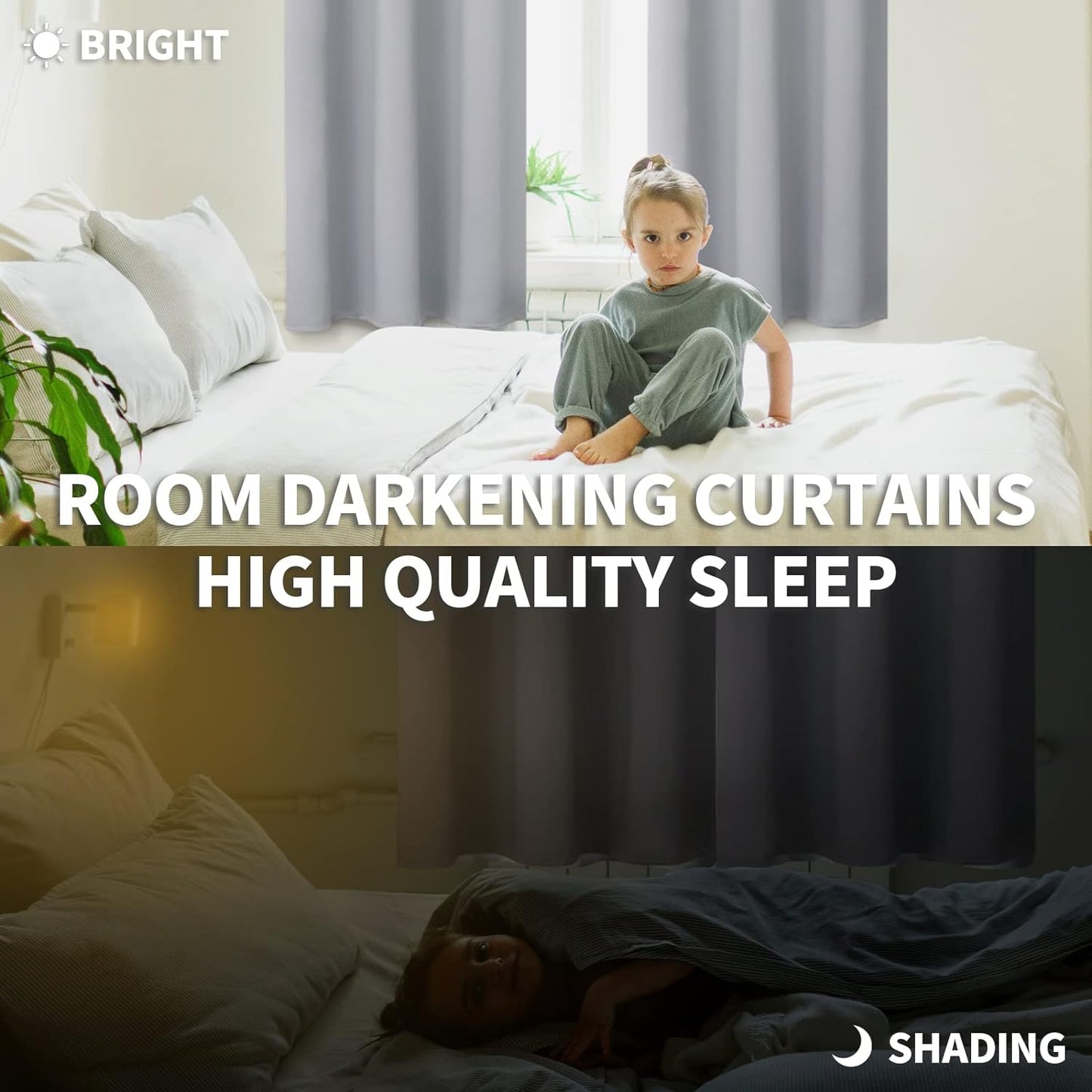 BGment Rod Pocket Blackout Curtains for Bedroom - Thermal Insulated Room Darkening Curtain for Living Room, 52 x 72 Inch, 2 Panels, Light Grey