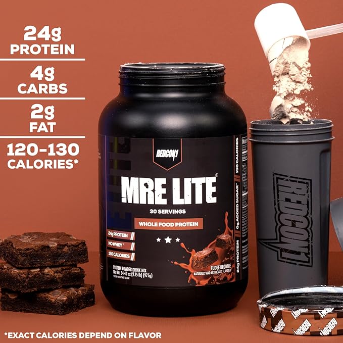 REDCON1 MRE Lite Whole Food Protein Powder, Peanut Butter Cookie - Low Carb & Whey Free Meal Replacement with Animal Protein Blends - Easy to Digest Supplement Made with MCT Oils (30 Servings)