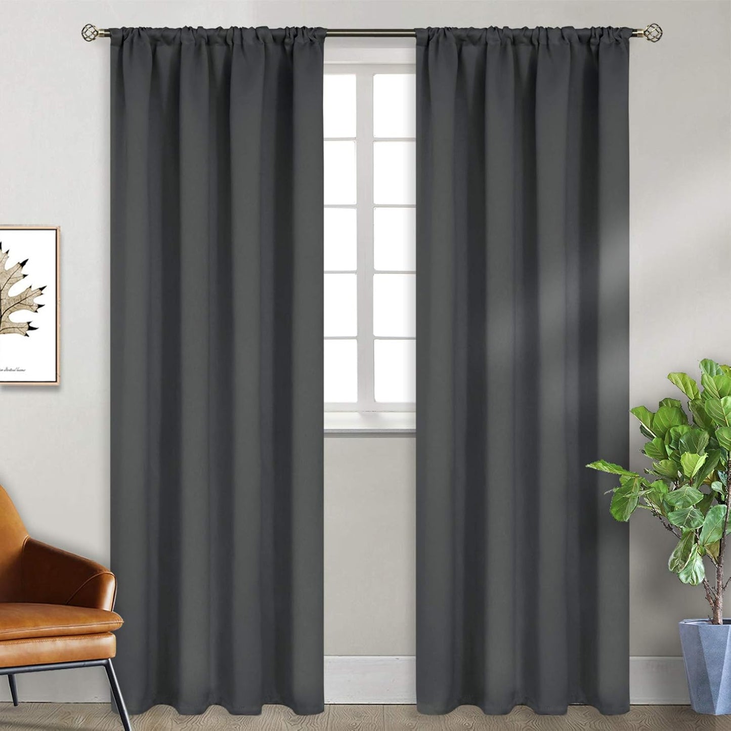 BGment Rod Pocket Blackout Curtains for Bedroom 84 Inches Length - Thermal Insulated Room Darkening Curtain for Living Room, 52 x 84 Inch, 2 Panels, Dark Grey