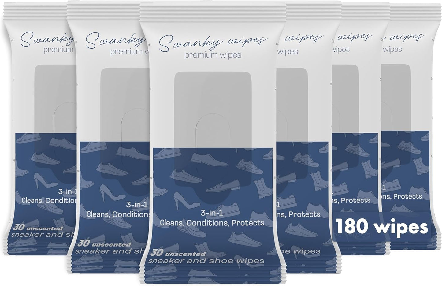 Swanky Shoe Cleaner Wipes - Leather and Sneaker Cleaner, Removes Dirt, Grime and Stains, Quick & Easy Shoe Sole and Boot Cleaning Wipes, Essential Shoe Cleaning Supplies - Soft Wipes, 180 Count