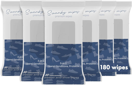 Swanky Shoe Cleaner Wipes - Leather and Sneaker Cleaner, Removes Dirt, Grime and Stains, Quick & Easy Shoe Sole and Boot Cleaning Wipes, Essential Shoe Cleaning Supplies - Soft Wipes, 180 Count