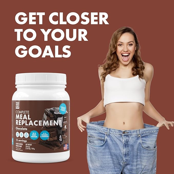 Yes You Can! Meal Replacement Shake - 20G Protein, 5G Fiber, 21 Vitamins & Minerals, 0G Added Sugar - Meal Replacement Protein Powder - Complete All-in-One Nutrition - 15 Servings (Chocolate) - 2 Pack