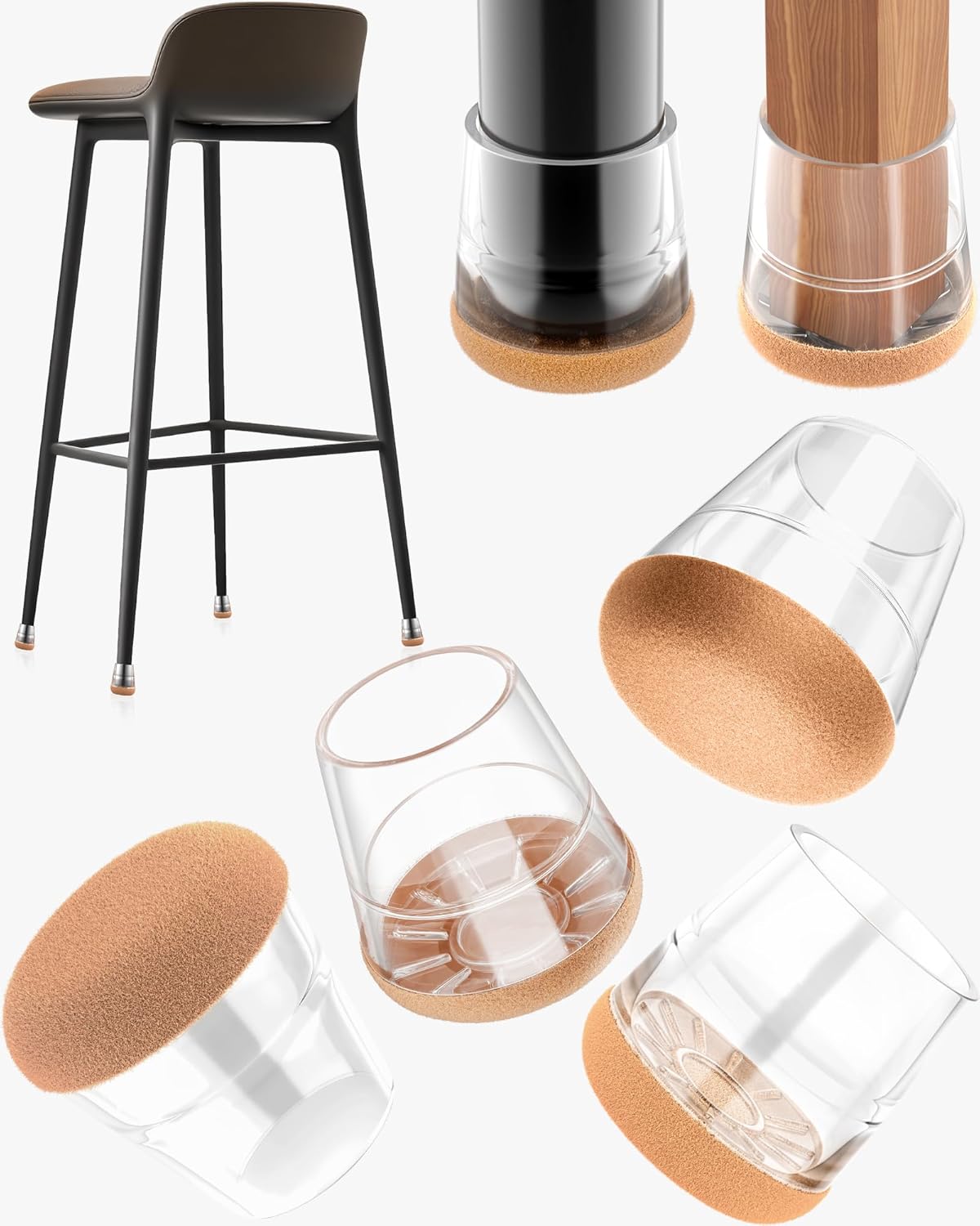 24-Pack Silicone Chair Leg Floor Protectors for Hardwood Floors -Felt Furniture Pads, Rubber Chair Leg Covers/Caps - Noise Reducing & Scratch-Proof - Round Small (Fits 14/16"-15/16" / 21-25mm), Clear