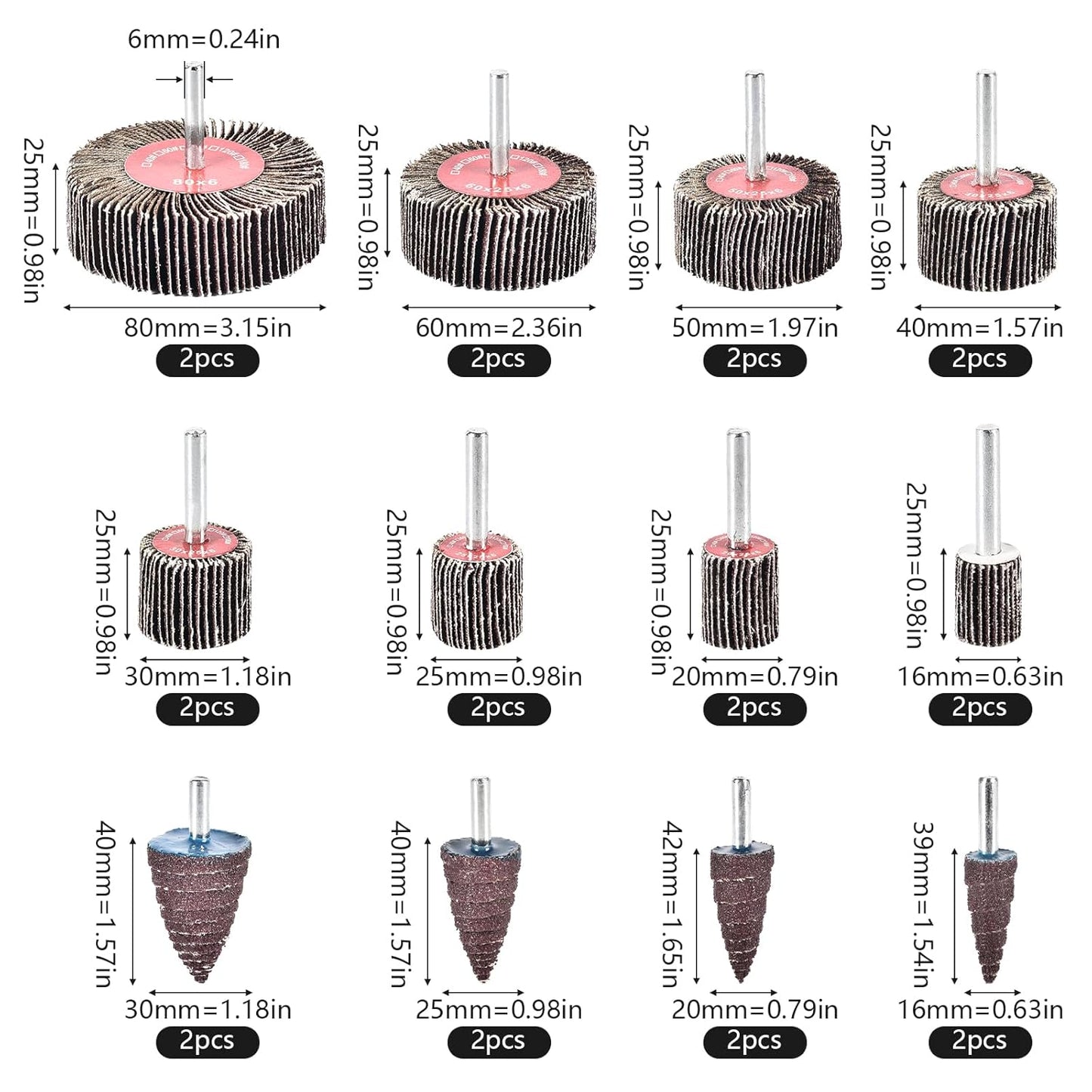 24Pcs Abrasive Flap Wheel Sander Set 80 Grit Sanding Flap Wheels Abrasive Flap Wheel Set 1/4" Shank Sanding Paper Polishing Wheel Die Grinder Flap Wheel for Grinding, Polishing, Deburring