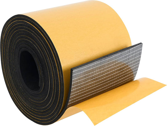 High Density Foam Weather Stripping Door Seal Strip Insulation Tape Roll for Insulating Door Frame, Window, Air Conditioner | Self Adhesive Sealing Weatherstrip (4 in x 1/8 in x 10 Ft, Black)