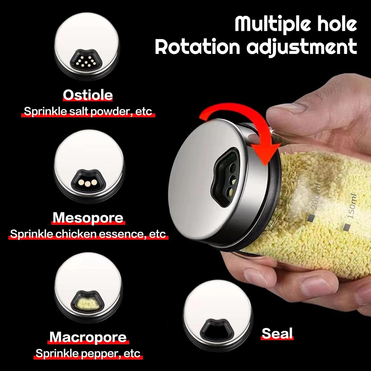 2 Piece 4-Neck Seasoning Shakers Moisture Resistant Seasoning Shakers Glass Seasoning Shakers, Salt and Pepper Shakers with Adjustable Pour Holes - For Seasoning, Picnics (2 large spice jars10oz)