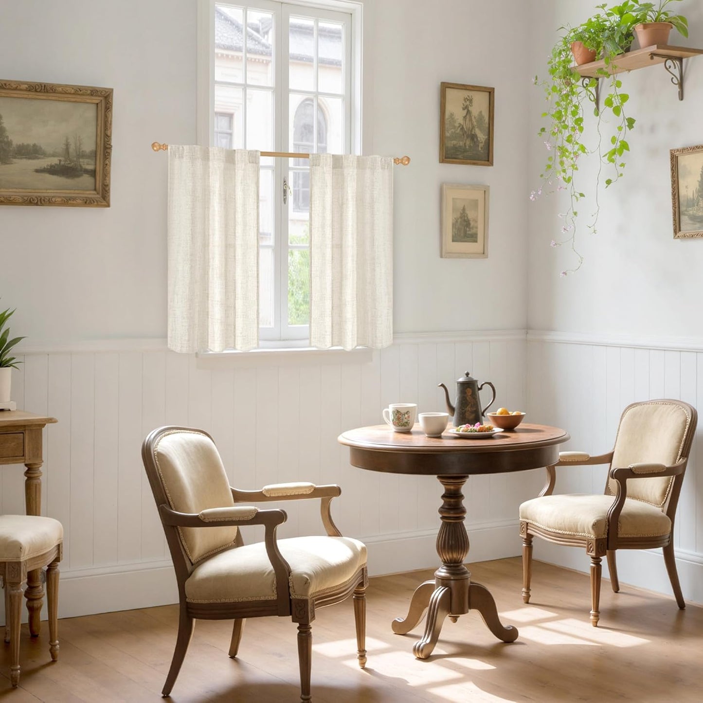 YoungsTex Linen Curtains 40 Inch Length for Kitchen, Semi Sheer Short Window Drapes with Rod Pocket Back Tab Light Filtering for Living Room Bathroom Cafe, 2 Panels, 30 X 40 Inch