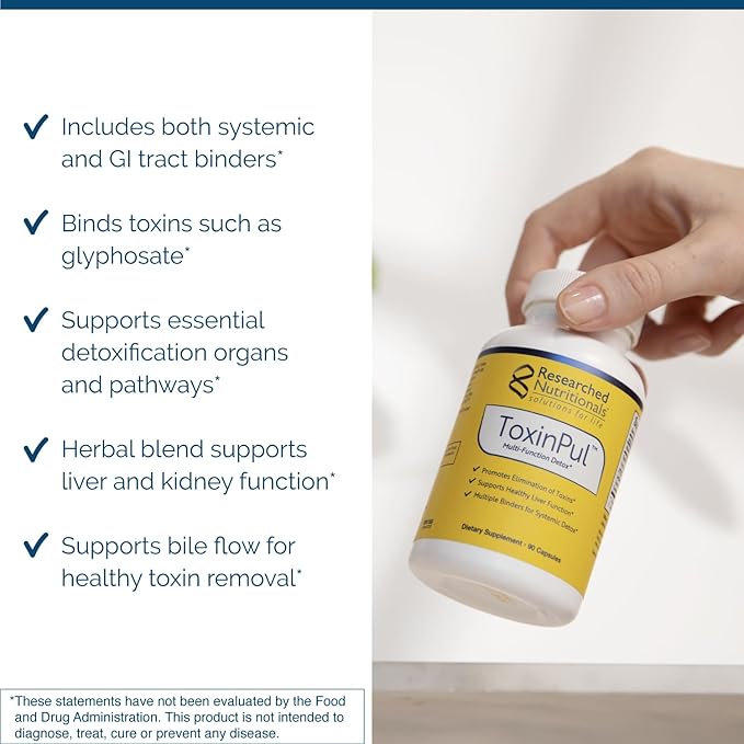 Researched Nutritionals ToxinPul Binder & Detox Cleanse Support - Humic Acid, Fulvic Acid, Cilantro, Dandelion Root & Chlorella to Help Supports Healthy Toxin Removal (90 Capsules)