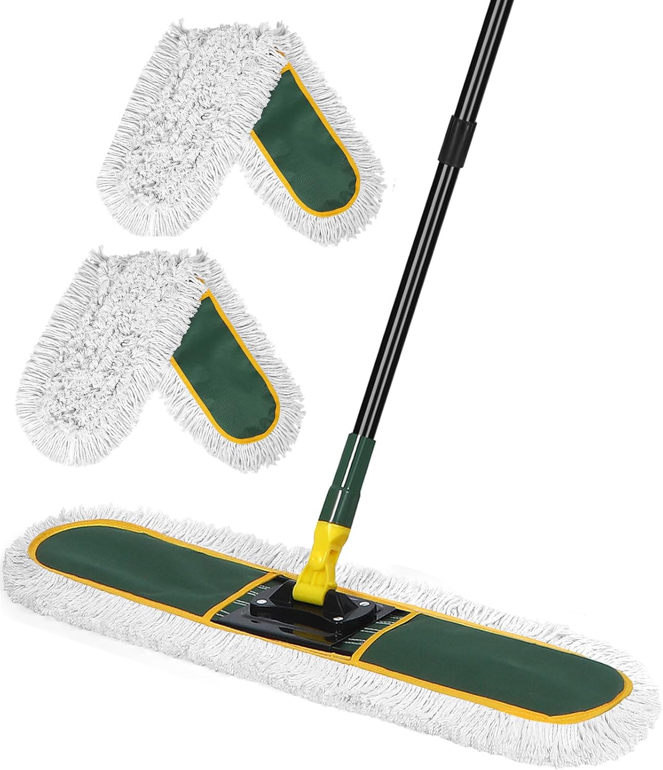 24" Commercial Dust Mop for Floor Cleaning, Heavy Duty Large Mop with Replacement Mops Pads, Industrial Duster Floor Wet Dry Broom for Cleaning Office Garage Hardwood Warehouse (Green, 24" mop)