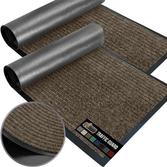 GORILLA GRIP Traffic Guard Door Mat, 2 Pack, Heavy Duty Waterproof Doormat, Commercial Office Space Welcome Mats, Stain and Fade Resistant, Low Profile, Strong Rubber Backing, 29x17, Brown