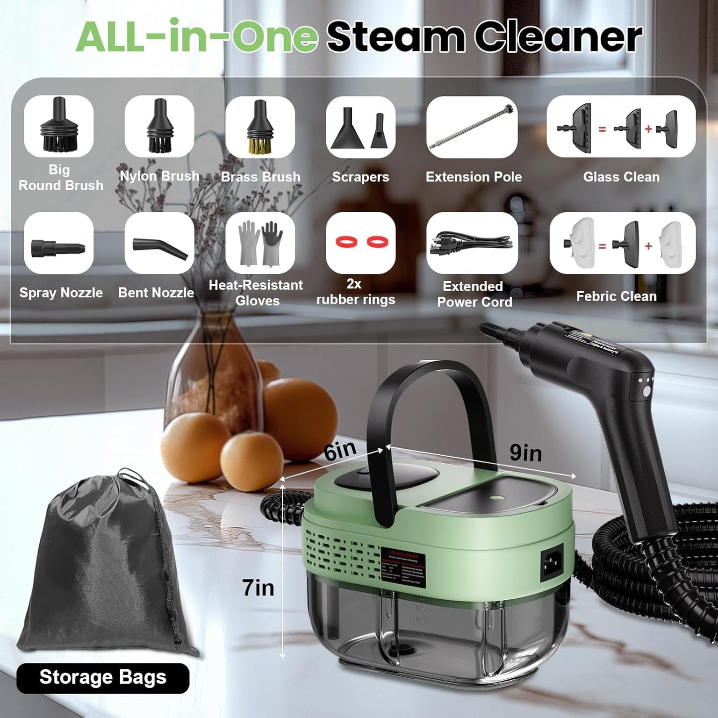 Handheld Steam Cleaner for Home, 2500W High Pressure Steam Cleaner for Car Detailing, 3 Steam Levels, 1600Ml Tank, High Heat Steamer for Bed Bugs, Couch, Furniture, Kitchen, Bathroom