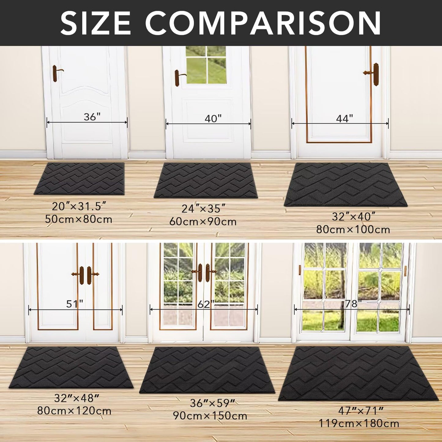 hicorfe Indoor Doormat,Front Back Door Mat Rubber Backing Non Slip Door Mats 47"x71" Absorbent Resist Dirt Entrance Doormat Inside Floor Mats for Entryway Washable Low-Profile (Charcoal)