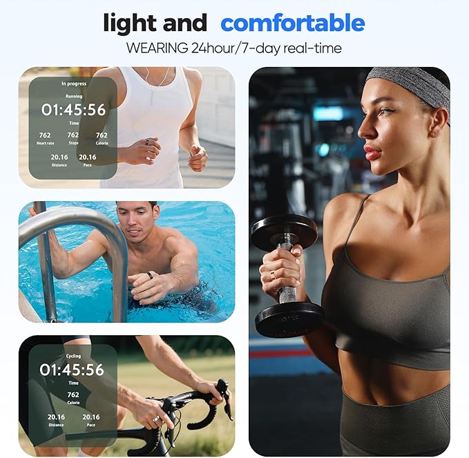 Smart Ring with Sleep Monitoring, No APP Subscription, 10-Day Battery Life, Stress/Heart Rate/Women's Health Tracker, Android & iOS Compatible (Black, 9)