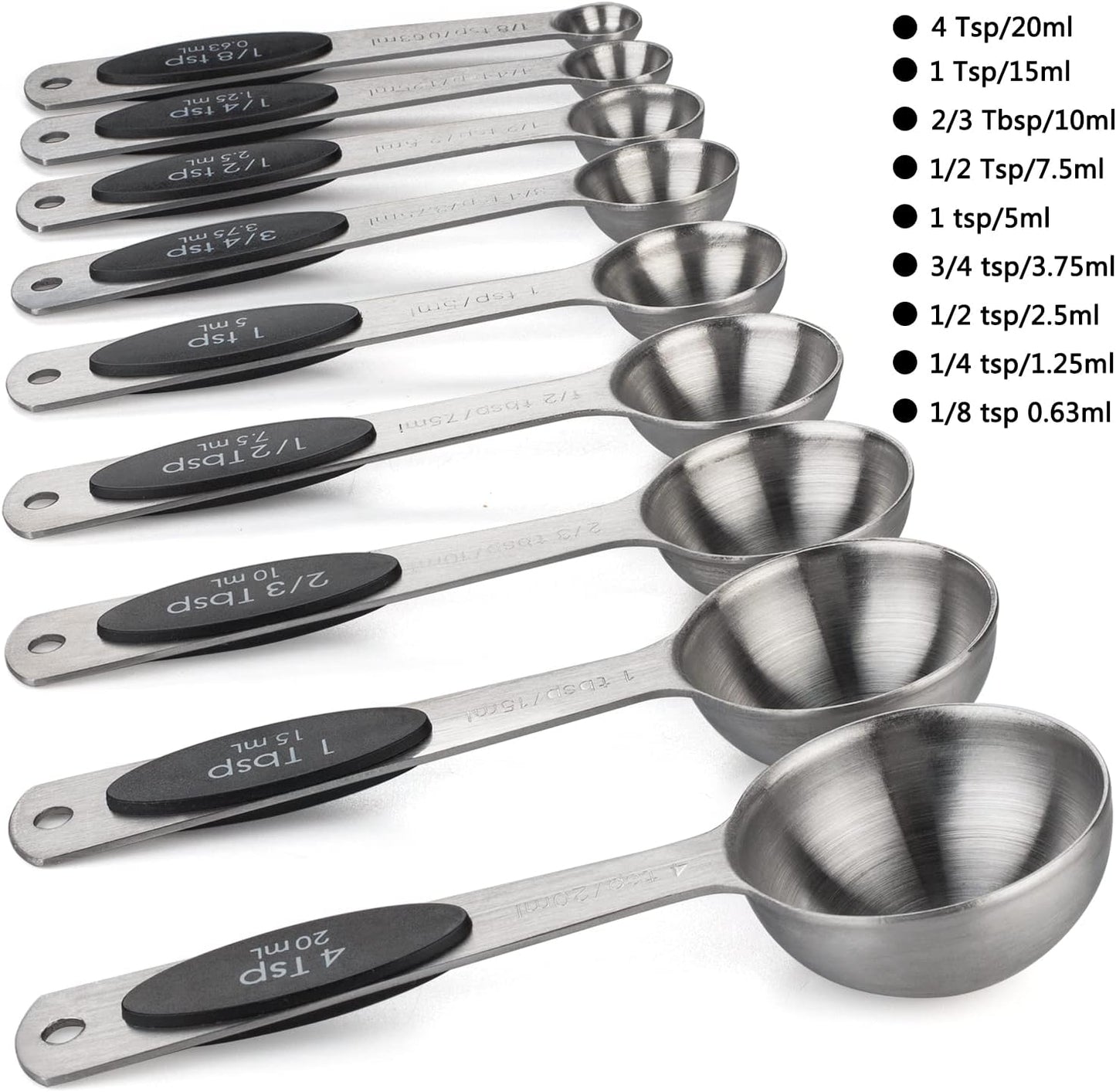 Magnetic Measuring Spoons Set of 9 Stainless Steel Stackable Measuring Spoons Heavy Duty Nesting Teaspoons Tablespoons for Measuring Dry and Liquid Ingredients