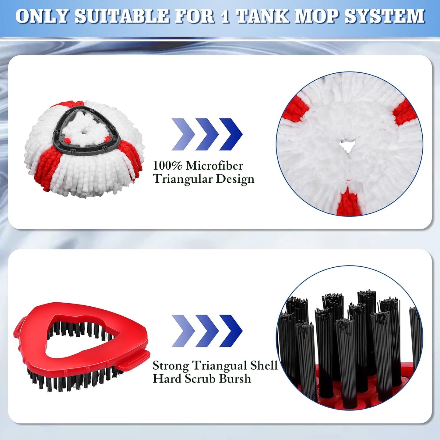 4 Pack Spin Mop Replacements Head Compatible for EasyWring 1-Tank System,Microfiber Spin Mop Refills Head,1 Mop Scrub Brush + 1 Mop Base + 4 Pack Cleaning Floor Mop Head（Red)