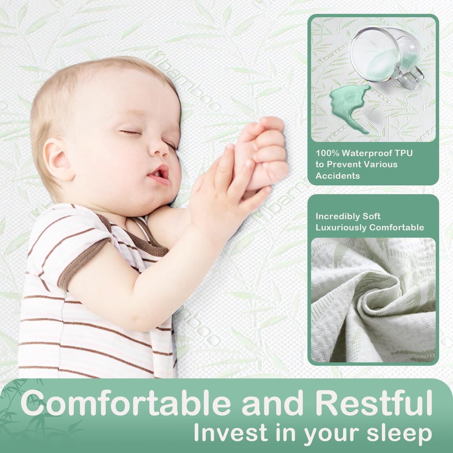 Twin Mattress Protector Waterproof Mattress Pad Washable Bamboo Rayon Mattress Cover Breathable Noiseless Bed Protector 5" - 21'' Elastic Fitted Deep Pocket