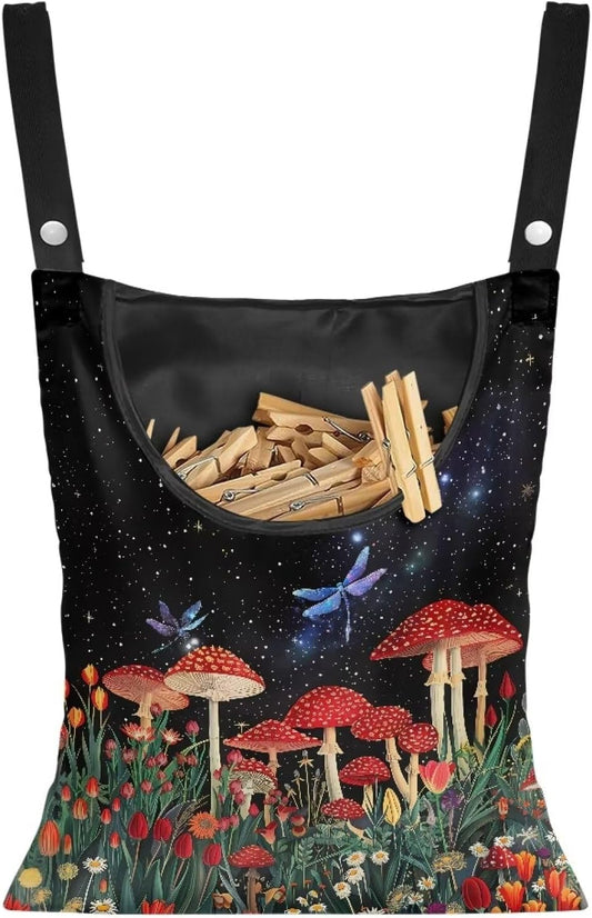 Red Mushroom Laundry Clothespin Bag - Adjustable Door-Hanging Storage Organizer with Rope for Home & Outdoor