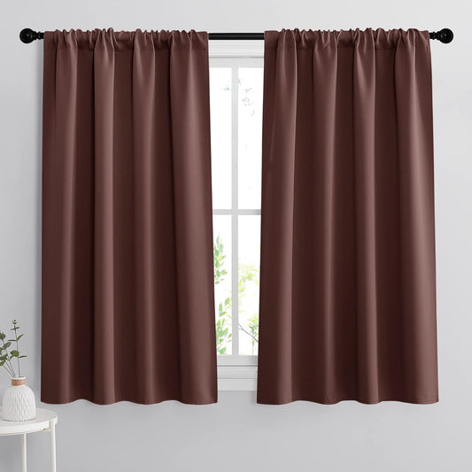 RYB HOME Small Curtains for Bathroom Window, Heavy Duty Thick Privacy Panels Blackout Energy Smart Curtains Drapes for Kitchen Cabinet, Wide 42 x Long 45 inch, 2 Panel Set, Chocolate Brown