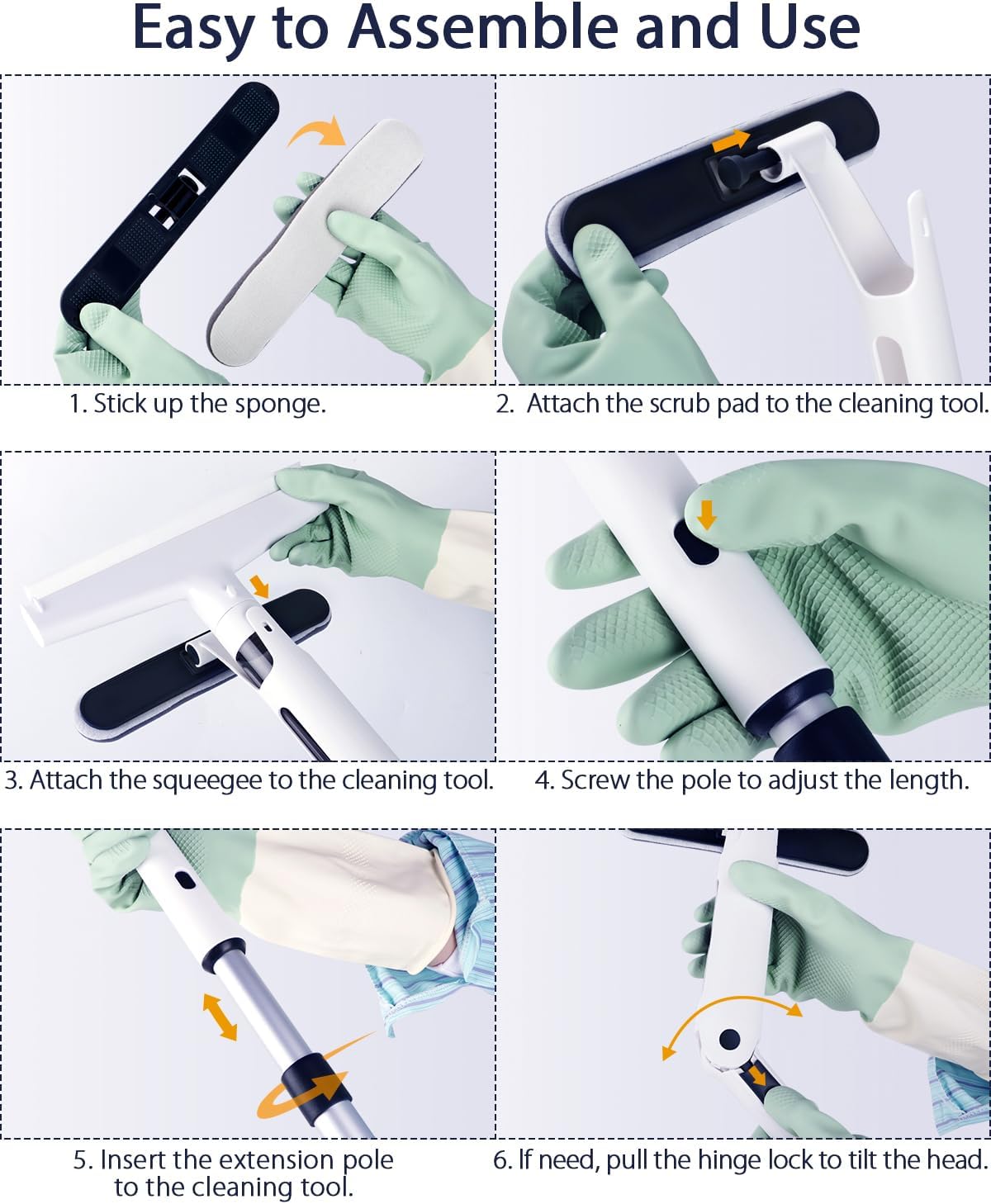 Red Horn Window Squeegee with Long Handle, Mirror Window Cleaning Squeegee Kit with Washable Pad and Blade Cleaner for Glass,Wall, Window, Mirror.White Color