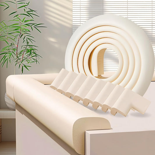 Baby Proofing Edge Corner Protector,1Roll L-Shape Soft Cabinet Door Bumper Corner Strip,8 Furniture Safety Bumper Corner Guards,Self Adhesive,Wall Protector,for Nursery,Kitchen,Fireplace,Table