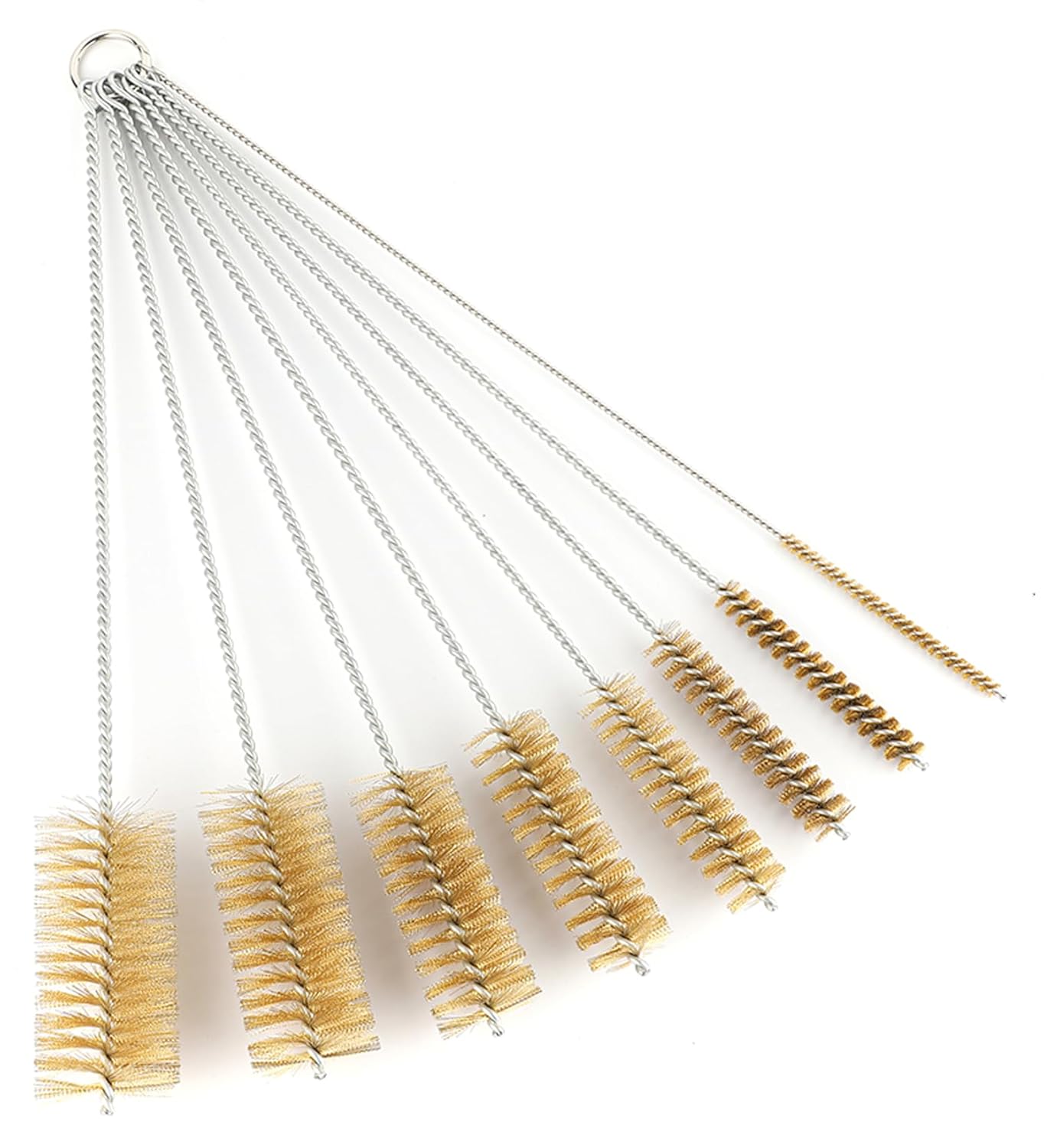 16 Inch Extra Long Pipe Cleaning Brush Set with Brass Bristles, 8 Piece Variety Pack for Auto Parts, Bottles,Tubes, Etc.