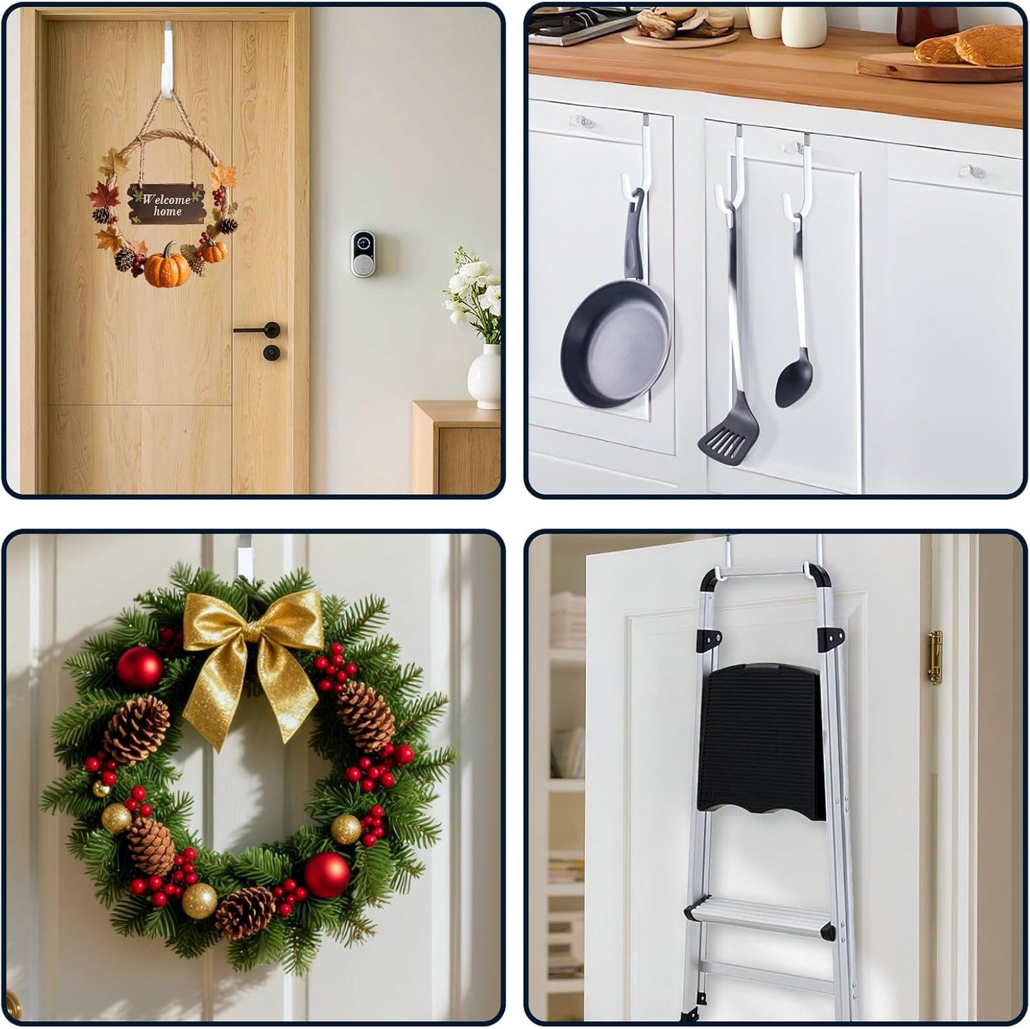 HOOSUN 4 Pack Over The Door Hooks,4.96In Hooks for Hanging Heavy Duty Door Hanger,Towel Hanger Hook Holders,Over Door Hangers Hooks Door Hanger Hooks for Hanging Clothes,Towels,Hats,Coats,Bags (White)