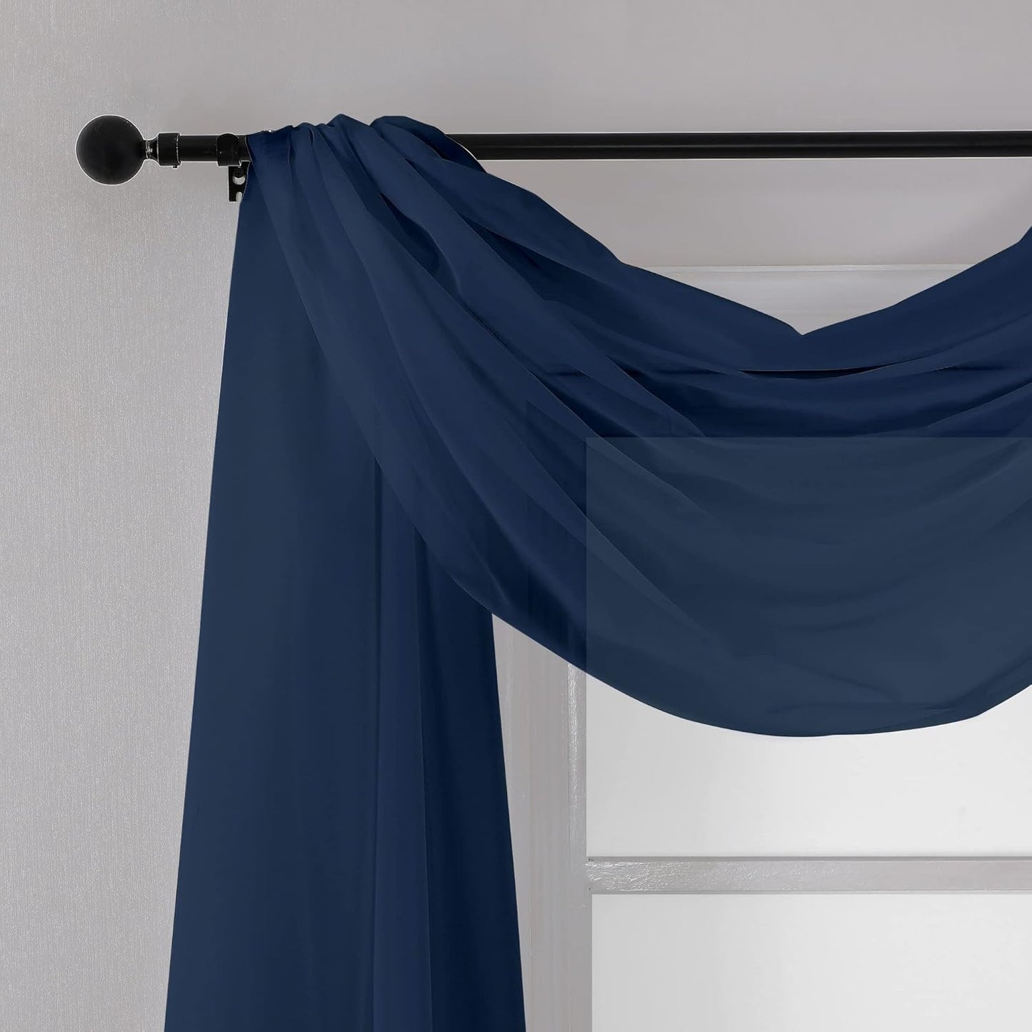 Chyhomenyc Navy Blue Sheer Scarf Valances for Windows 216 Inch Extra Long, Window Scarf Drapes Rod Pocket Backdrop for Wedding Arch Draping/Party/Canopy Bed/Living Room, 2PC, 18 Feet Length